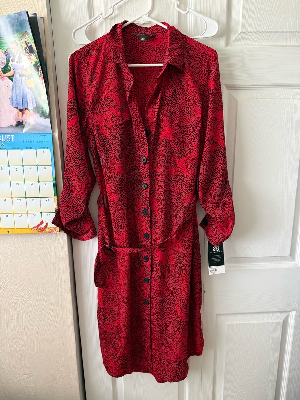 Rock & Republic Red and Black Leopard-Print Midi Shirt Dress